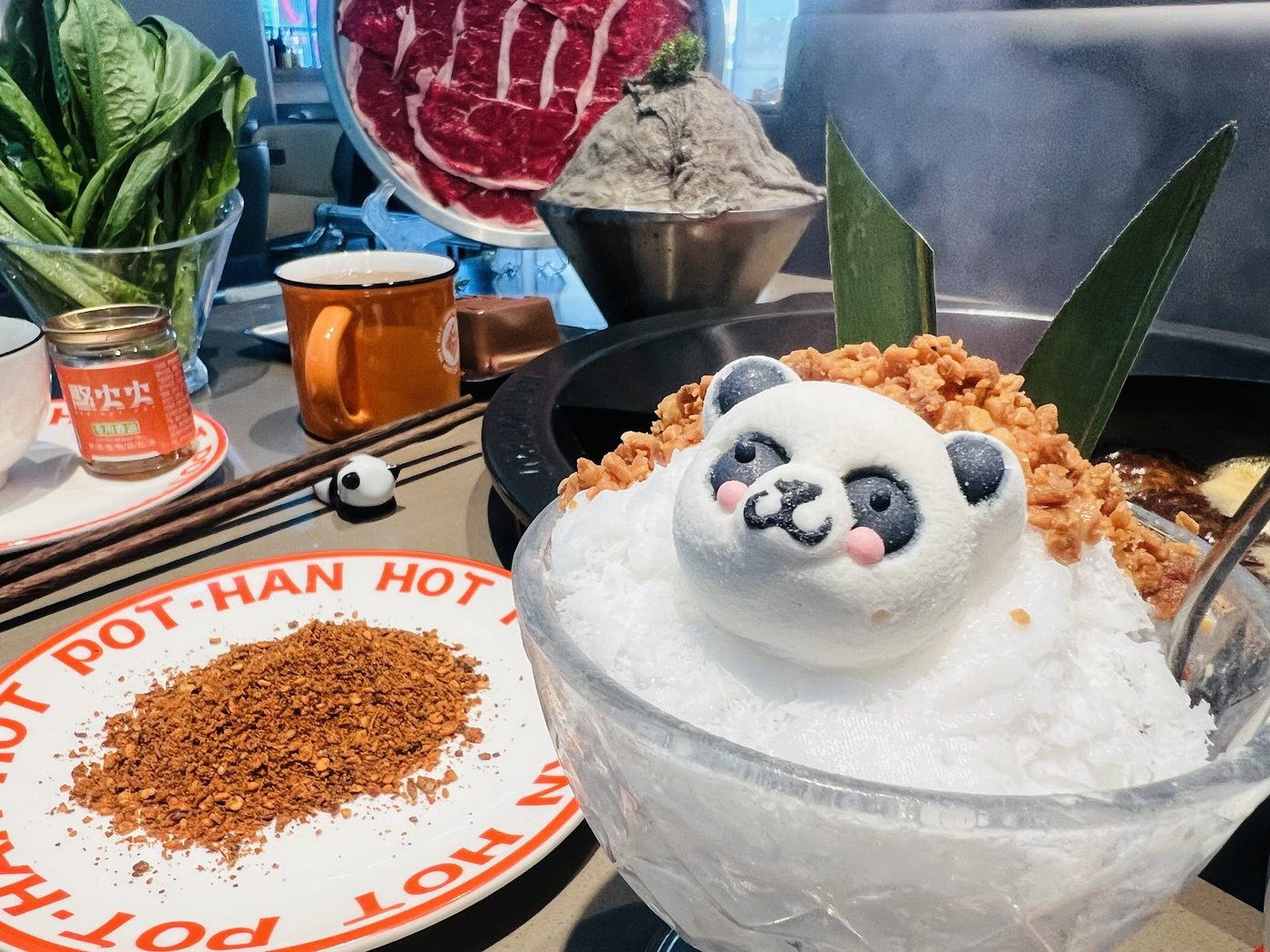Dessert and dishes at Han Hot Pot